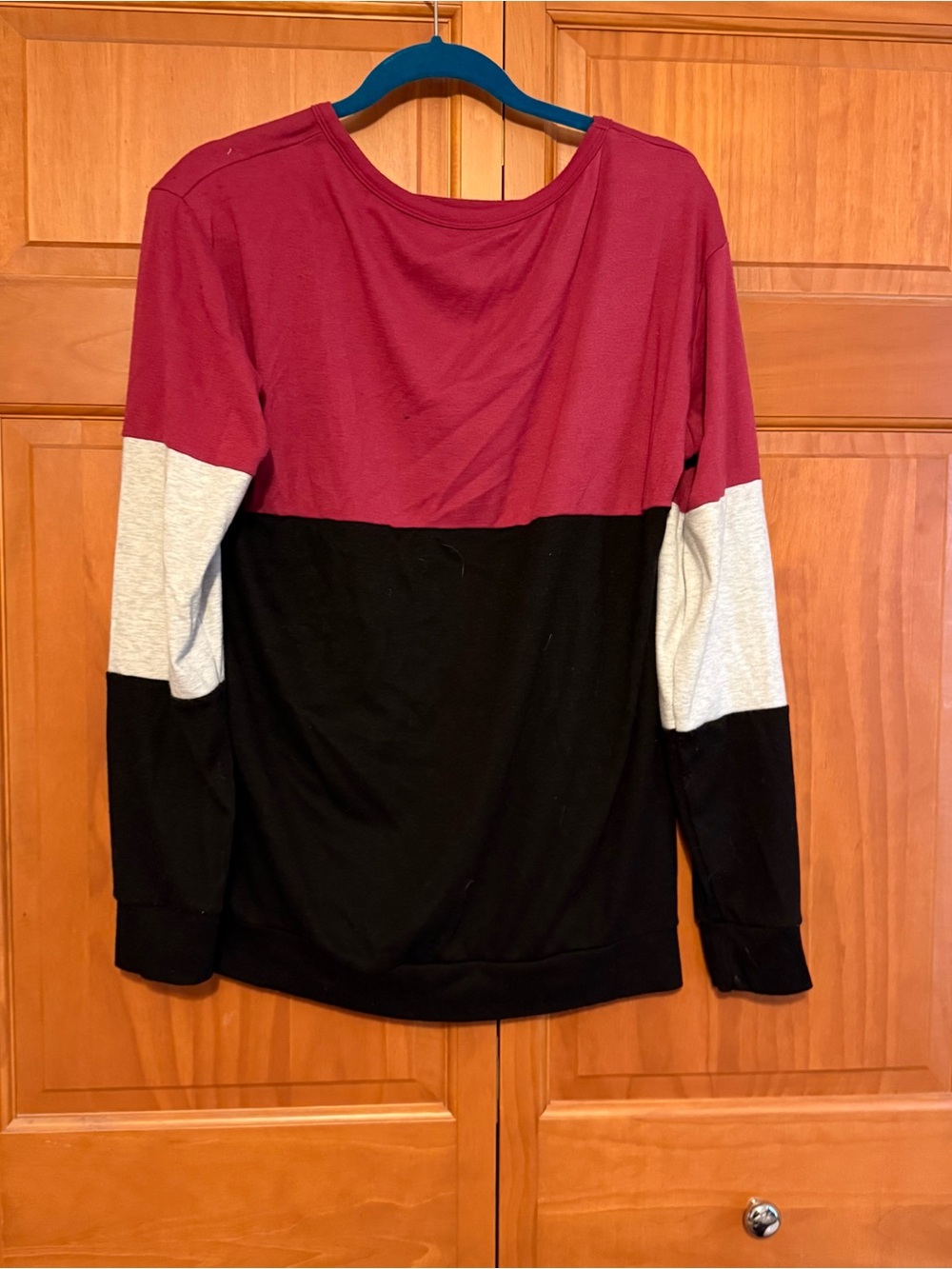 Colorblock Long Sleeve Top - Burgundy, Black & Light Gray